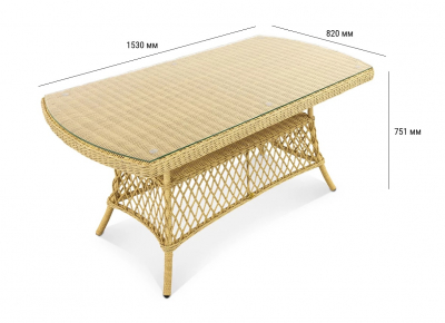 Стол плетеный обеденный ReeHouse Nova алюминий, искусственный ротанг, стекло индийское дерево Фото 2