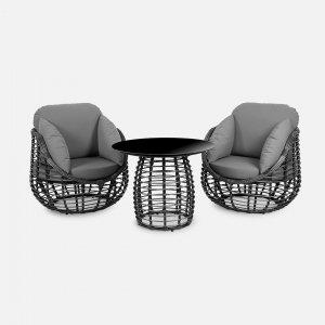 Стол плетеный обеденный ReeHouse Lotus алюминий, искусственный ротанг, стекло черный металлик, графит Фото 12