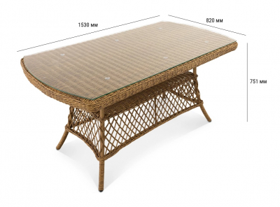 Стол плетеный обеденный ReeHouse Nova алюминий, искусственный ротанг, стекло дуб Фото 2