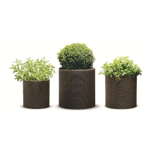 Набор пластиковых кашпо Keter Cylinder Planters пластик с имитацией плетения коричневый Фото 3