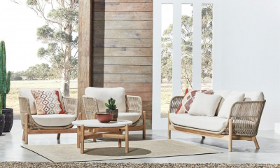 Диван деревянный плетеный двухместный Tagliamento Talara акация, роуп, олефин бежевый, лен Фото 6