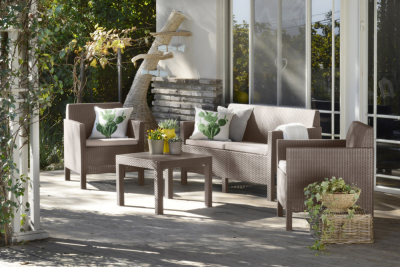 Комплект пластиковой мебели Keter Orlando set with 3 seat sofa пластик с имитацией плетения капучино Фото 2