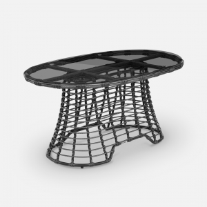 Стол плетеный обеденный ReeHouse Lotus алюминий, искусственный ротанг, стекло черный металлик, графит Фото 5