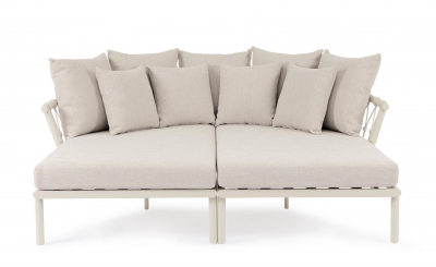 Лаунж-лежак плетеный двойной с подушками Garden Relax Lanai сталь, роуп, олефин песочный Фото 3