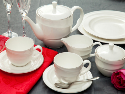 Чайный сервиз на 6 персон DEVA BONE CHINA Dune platinum фарфор белый Фото 1