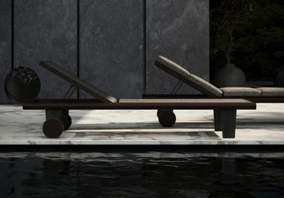 Шезлонг-лежак с матрасом SNOC Sestri Nightfall алюминий, тик, олефин черный Фото 5