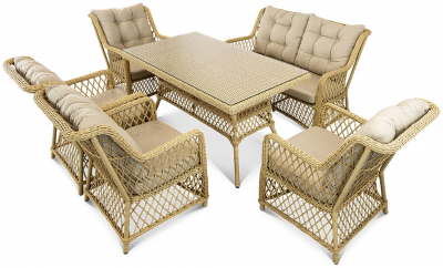 Комплект плетеной мебели ReeHouse Titulo алюминий, искусственный ротанг, олефин, стекло индийское дерево, капучино Фото 1