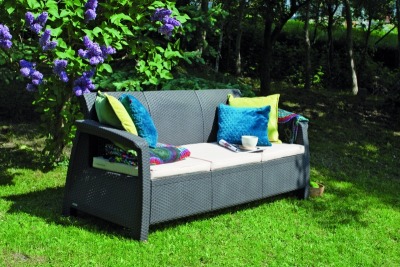 Диван пластиковый Keter Corfu Love Seat Max пластик с имитацией плетения графит Фото 7