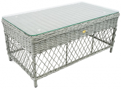 Столик плетеный кофейный ReeHouse Impero алюминий, искусственный ротанг, стекло лунный свет Фото 1