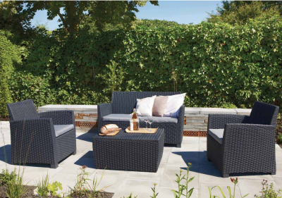 Комплект пластиковой мебели Keter Corona set with cushion box пластик с имитацией плетения графит Фото 4