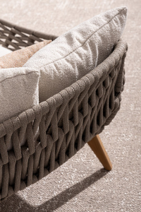 Лаунж-лежак плетеный с подушками Garden Relax Tamires тик, алюминий, роуп, олефин натуральный, букле, бежевый Фото 4