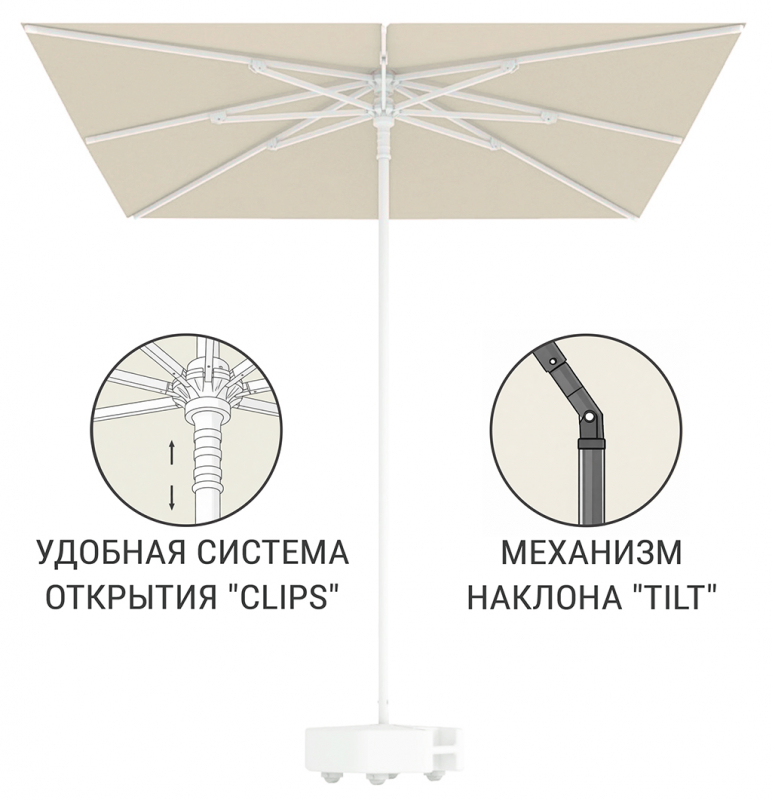 Зонт пляжный профессиональный 2х2 м Kiwi Clips