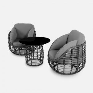 Стол плетеный обеденный ReeHouse Lotus алюминий, искусственный ротанг, стекло черный металлик, графит Фото 10