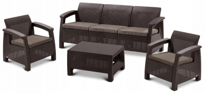 Диван пластиковый Keter Corfu Love Seat Max пластик с имитацией плетения коричневый Фото 7