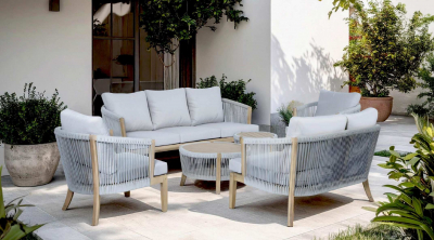 Комплект плетеной лаунж-мебели на 7 персон Tagliamento Veneto акация, роуп, олефин светлый тик, серый Фото 40