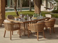 Стол плетеный со стеклом Villa
