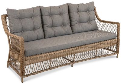 Диван трехместный плетеный с подушками ReeHouse Impero алюминий, искусственный ротанг, олефин американский орех, серый Фото 1