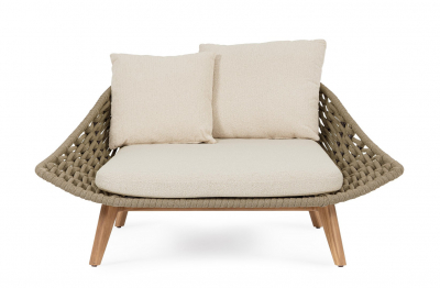Лаунж-лежак плетеный с подушками Garden Relax Tamires тик, алюминий, роуп, олефин натуральный, букле, бежевый Фото 3