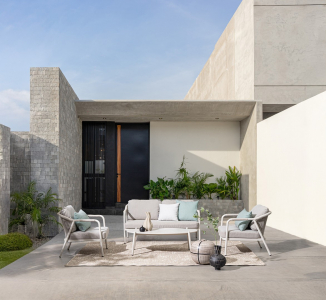 Комплект металлической лаунж мебели Garden Relax Miravet алюминий, роуп, ткань, натуральный камень белый, бежевый Фото 3