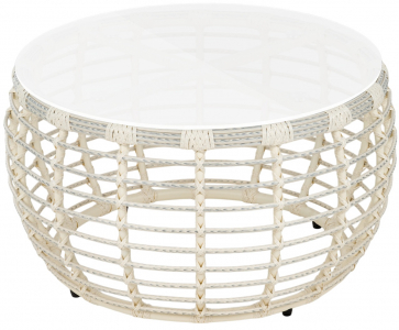 Столик плетеный кофейный ReeHouse Lotus алюминий, искусственный ротанг, стекло доминикана, белый сатин Фото 1