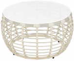 Столик плетеный кофейный ReeHouse Lotus алюминий, искусственный ротанг, стекло доминикана, белый сатин Фото 1