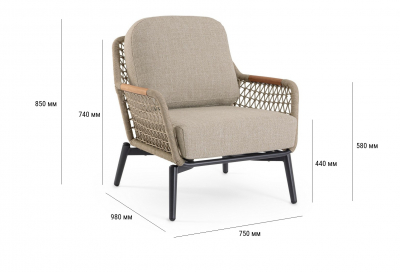 Кресло лаунж плетеное с подушками Garden Relax Eulero алюминий, тик, роуп, олефин антрацит Фото 2