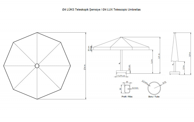 Зонт профессиональный Ø4 м Lux Telescopic