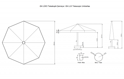 Зонт профессиональный Ø4 м THEUMBRELA SEMSIYE EVI Lux Telescopic алюминий, полиэстер бежевый Фото 2