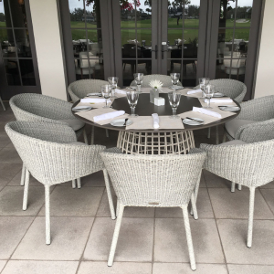 Стол плетеный обеденный JANUS et Cie Vino алюминий, искусственный ротанг, керамика снежный, мокко Фото 5