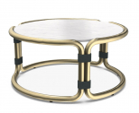 Столик кофейный мраморный Ethimo Rotin металл, мрамор полированная латунь, каррарский мрамор Фото 1