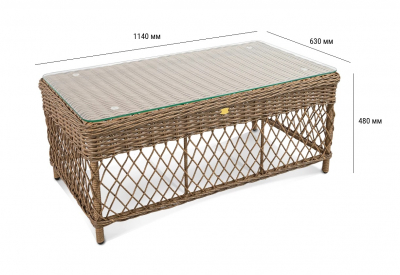 Столик плетеный кофейный ReeHouse Impero алюминий, искусственный ротанг, стекло американский орех Фото 2