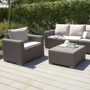 Комплект пластиковой мебели Keter California 3 seater set пластик с имитацией плетения капучино, песочный Фото 5
