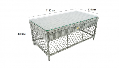 Столик плетеный кофейный ReeHouse Impero алюминий, искусственный ротанг, стекло лунный свет Фото 2