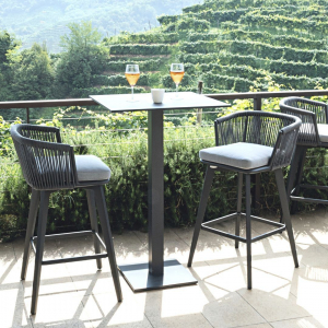 Кресло барное плетеное с подушкой Felicita Diva алюминий, роуп, полиэстер антрацит, темно-серый, серый Фото 5