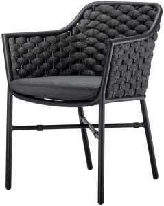 Кресло плетеное с подушкой Grattoni Panama алюминий, роуп, текстилен черный, темно-серый, черный Фото 1