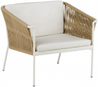 Лаунж-кресло плетеное с подушками POINT Weave алюминий, роуп, ткань кремовый, нуга Фото 1