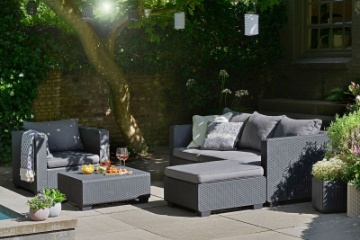 Диван пластиковый плетеный с подушкой Keter Salta 3 Seater Sofa пластик с имитацией плетения графит Фото 5