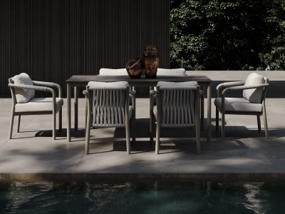 Стол обеденный каменный SNOC Lorvain Silver алюминий, песчаник серебряный, светло-серый Фото 4