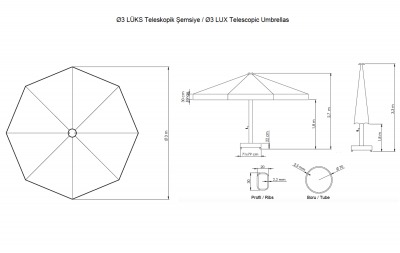 Зонт профессиональный Ø3 м THEUMBRELA SEMSIYE EVI Lux Telescopic алюминий, полиэстер бежевый Фото 2