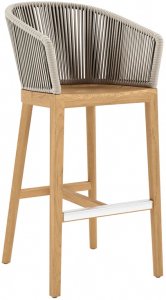 Кресло барное деревянное плетеное JANUS et Cie Heron тик, алюминий, роуп натуральный, песочный Фото 1