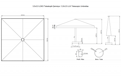 Зонт профессиональный 3.5х3.5 м THEUMBRELA SEMSIYE EVI Lux Telescopic алюминий, полиэстер бежевый Фото 2