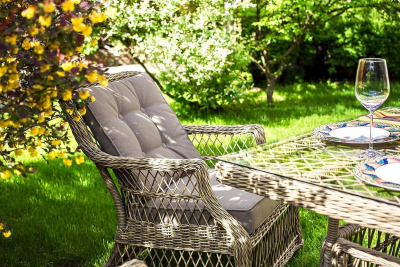 Кресло плетеное с подушкой JOYGARDEN Oslo алюминий, искусственный ротанг бежевый Фото 5