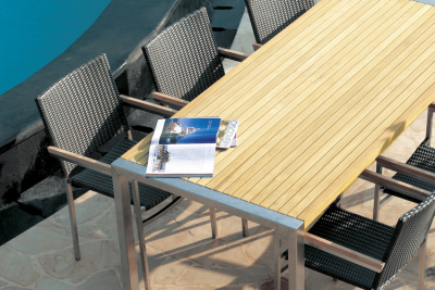 Стол деревянный обеденный Giardino Di Legno Infinity сталь, тик Фото 10