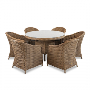 Стол плетеный обеденный ReeHouse Primo алюминий, искусственный ротанг, стекло американский орех Фото 6