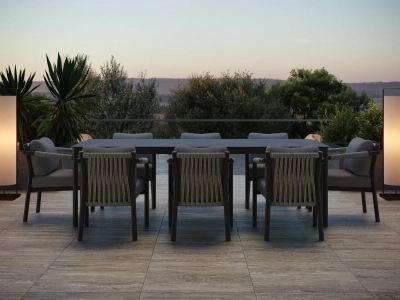 Стол обеденный каменный SNOC Lorvain Nightfall алюминий, песчаник черный Фото 4