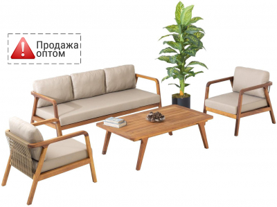 Комплект деревянной плетеной мебели GARDENIUS Idea ироко, роуп, ткань Фото 1