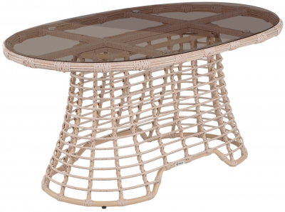 Стол плетеный обеденный ReeHouse Lotus алюминий, искусственный ротанг, стекло ирбис, бронза Фото 1