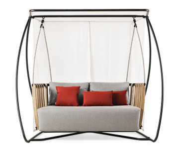 Качели металлические Ethimo Swing алюминий, тик, акрил белый, натуральный, серый Фото 1