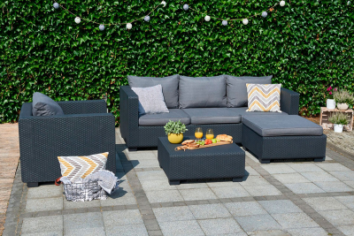Диван пластиковый плетеный с подушкой Keter Salta 3 Seater Sofa пластик с имитацией плетения графит Фото 6
