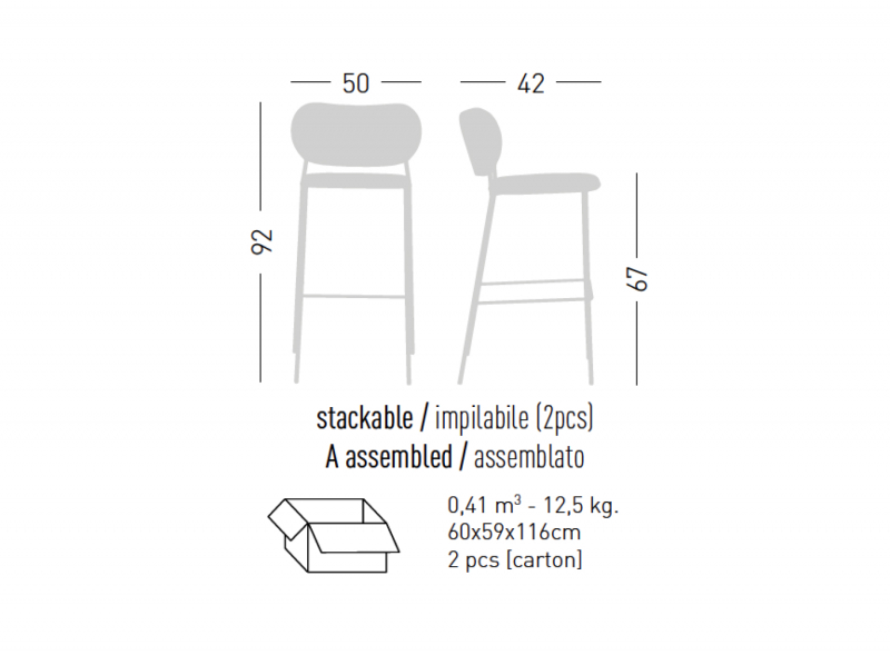 Стул полубарный с обивкой Nuta Light Stool 67